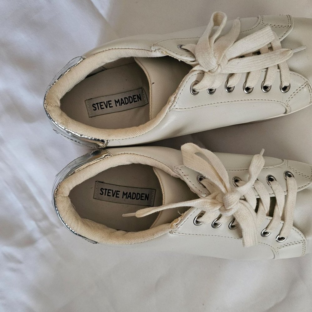 Steve Madden Women's White Alley Lace-Up Casual Shoes Platform Sneakers Sz 8.5M - Picture 10 of 12